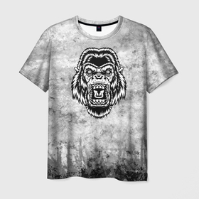 Мужская футболка 3D с принтом Texture   горилла в ярости в Новосибирске, 100% полиэфир | прямой крой, круглый вырез горловины, длина до линии бедер | Тематика изображения на принте: 