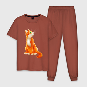 Мужская пижама хлопок с принтом Оранжевый кот куда то смотрит в Петрозаводске, 100% хлопок | брюки и футболка прямого кроя, без карманов, на брюках мягкая резинка на поясе и по низу штанин
 | 