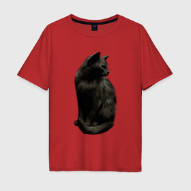 Мужская футболка хлопок Oversize с принтом Чёрный пушистый кот в Петрозаводске, 100% хлопок | свободный крой, круглый ворот, “спинка” длиннее передней части | Тематика изображения на принте: 