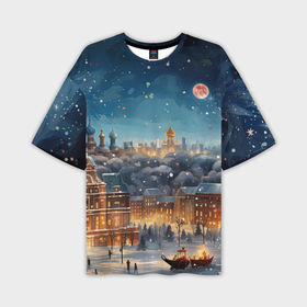 Мужская футболка oversize 3D с принтом Ночной  новогодний город в Белгороде,  |  | 