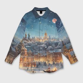 Мужская рубашка oversize 3D с принтом Ночной  новогодний город в Курске,  |  | 