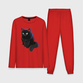 Мужская пижама с лонгсливом хлопок с принтом Чёрный кот в раздумьях ,  |  | 