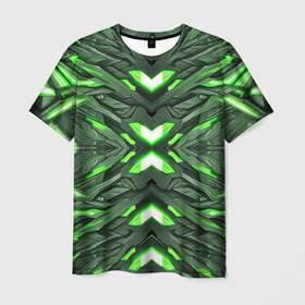 Мужская футболка 3D с принтом Кибер неоновая броня зелёная в Новосибирске, 100% полиэфир | прямой крой, круглый вырез горловины, длина до линии бедер | 