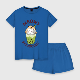 Женская пижама с шортиками хлопок с принтом Настроение   мяу в Белгороде, 100% хлопок | футболка прямого кроя, шорты свободные с широкой мягкой резинкой | 