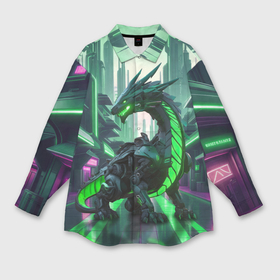 Мужская рубашка oversize 3D с принтом Неоновый зеленый дракон в Петрозаводске,  |  | 