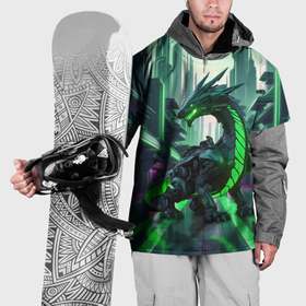 Накидка на куртку 3D с принтом Неоновый зеленый дракон в Санкт-Петербурге, 100% полиэстер |  | Тематика изображения на принте: 