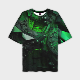 Мужская футболка oversize 3D с принтом Объемные  зеленые абстракции в Кировске,  |  | Тематика изображения на принте: 