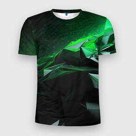 Мужская футболка 3D Slim с принтом Green abstract  geometry в Екатеринбурге, 100% полиэстер с улучшенными характеристиками | приталенный силуэт, круглая горловина, широкие плечи, сужается к линии бедра | Тематика изображения на принте: 