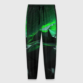 Мужские брюки 3D с принтом Green abstract  geometry в Кировске, 100% полиэстер | манжеты по низу, эластичный пояс регулируется шнурком, по бокам два кармана без застежек, внутренняя часть кармана из мелкой сетки | 