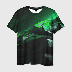 Мужская футболка 3D с принтом Green abstract  geometry в Кировске, 100% полиэфир | прямой крой, круглый вырез горловины, длина до линии бедер | 