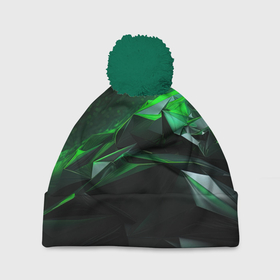 Шапка 3D c помпоном с принтом Green abstract  geometry в Екатеринбурге, 100% полиэстер | универсальный размер, печать по всей поверхности изделия | Тематика изображения на принте: 