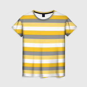 Женская футболка 3D с принтом Полосатый серо жёлтый в Санкт-Петербурге, 100% полиэфир ( синтетическое хлопкоподобное полотно) | прямой крой, круглый вырез горловины, длина до линии бедер | 
