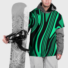 Накидка на куртку 3D с принтом Абстракция изогнутые линии чёрно зелёный в Тюмени, 100% полиэстер |  | 