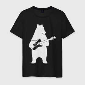 Мужская футболка хлопок с принтом Мишутка гитарист в Курске, 100% хлопок | прямой крой, круглый вырез горловины, длина до линии бедер, слегка спущенное плечо. | Тематика изображения на принте: 
