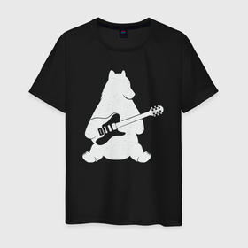 Мужская футболка хлопок с принтом Мишутка с гитарой в Курске, 100% хлопок | прямой крой, круглый вырез горловины, длина до линии бедер, слегка спущенное плечо. | Тематика изображения на принте: 