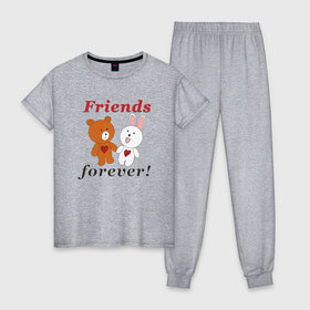Женская пижама хлопок с принтом Friends forever в Санкт-Петербурге, 100% хлопок | брюки и футболка прямого кроя, без карманов, на брюках мягкая резинка на поясе и по низу штанин | 