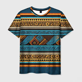 Мужская футболка 3D с принтом Этнический рисунок в горизонтальную полоску в Курске, 100% полиэфир | прямой крой, круглый вырез горловины, длина до линии бедер | 