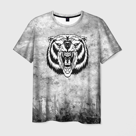 Мужская футболка 3D с принтом Texture   яростный медведь в Петрозаводске, 100% полиэфир | прямой крой, круглый вырез горловины, длина до линии бедер | 