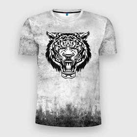 Мужская футболка 3D Slim с принтом Texture   тигр в ярости в Тюмени, 100% полиэстер с улучшенными характеристиками | приталенный силуэт, круглая горловина, широкие плечи, сужается к линии бедра | 
