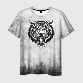 Мужская футболка 3D с принтом Texture   тигр в ярости в Тюмени, 100% полиэфир | прямой крой, круглый вырез горловины, длина до линии бедер | Тематика изображения на принте: 