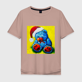 Мужская футболка хлопок Oversize с принтом Плюшевый мишка Санта Клаус в Екатеринбурге, 100% хлопок | свободный крой, круглый ворот, “спинка” длиннее передней части | 