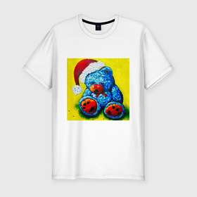 Мужская футболка хлопок Slim с принтом Плюшевый мишка Санта Клаус в Екатеринбурге, 92% хлопок, 8% лайкра | приталенный силуэт, круглый вырез ворота, длина до линии бедра, короткий рукав | 