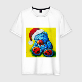 Мужская футболка хлопок с принтом Плюшевый мишка Санта Клаус в Новосибирске, 100% хлопок | прямой крой, круглый вырез горловины, длина до линии бедер, слегка спущенное плечо. | 