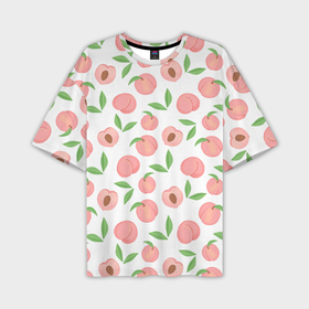 Мужская футболка oversize 3D с принтом Сочные персики с листьями ,  |  | 