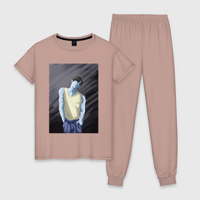 Женская пижама хлопок с принтом Silhouette of a man в Кировске, 100% хлопок | брюки и футболка прямого кроя, без карманов, на брюках мягкая резинка на поясе и по низу штанин | 