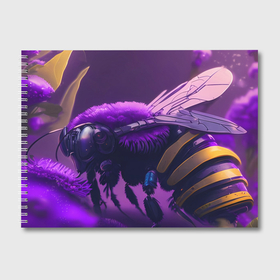 Альбом для рисования с принтом Пчела и фиолетовые цветы в Новосибирске, 100% бумага
 | матовая бумага, плотность 200 мг. | 