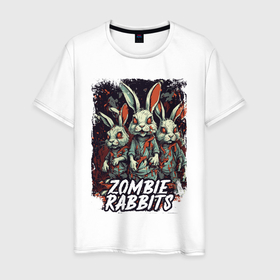 Мужская футболка хлопок с принтом Зомби кролики в Белгороде, 100% хлопок | прямой крой, круглый вырез горловины, длина до линии бедер, слегка спущенное плечо. | 