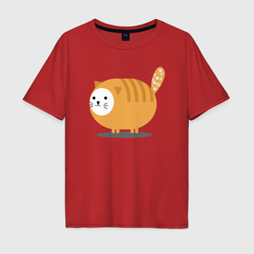 Мужская футболка хлопок Oversize с принтом Толстый рыжий кот с белой мордой в Белгороде, 100% хлопок | свободный крой, круглый ворот, “спинка” длиннее передней части | 