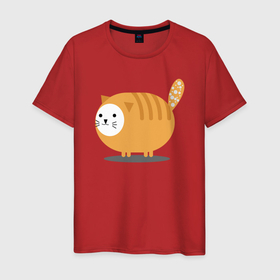 Мужская футболка хлопок с принтом Толстый рыжий кот с белой мордой в Тюмени, 100% хлопок | прямой крой, круглый вырез горловины, длина до линии бедер, слегка спущенное плечо. | 