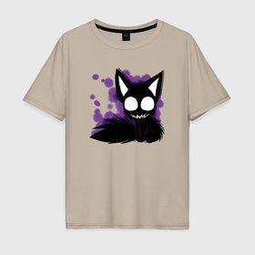 Мужская футболка хлопок Oversize с принтом Тёмный мрачный кот в Тюмени, 100% хлопок | свободный крой, круглый ворот, “спинка” длиннее передней части | 