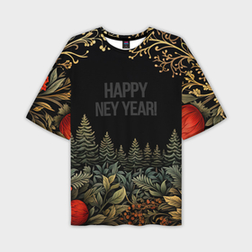Мужская футболка oversize 3D с принтом Happy new year black style в Курске,  |  | Тематика изображения на принте: 