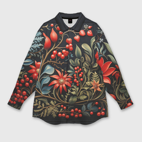 Мужская рубашка oversize 3D с принтом Новогодние ягоды и цветы в Тюмени,  |  | Тематика изображения на принте: 