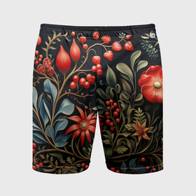 Мужские шорты спортивные с принтом Новогодние ягоды и цветы в Тюмени,  |  | 