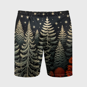 Мужские шорты спортивные с принтом Новогоднее настроение лес в Петрозаводске,  |  | 