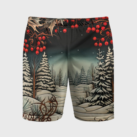 Мужские шорты спортивные с принтом Новый год природа в Новосибирске,  |  | 