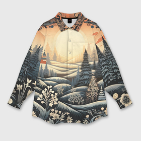 Мужская рубашка oversize 3D с принтом Зимний предновогодний пейзаж ,  |  | 