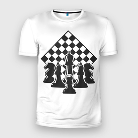 Мужская футболка 3D Slim с принтом Шахматная доска и фигуры в Кировске, 100% полиэстер с улучшенными характеристиками | приталенный силуэт, круглая горловина, широкие плечи, сужается к линии бедра | 