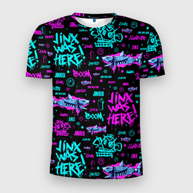 Мужская футболка 3D Slim с принтом Jinx Arcane pattern neon , 100% полиэстер с улучшенными характеристиками | приталенный силуэт, круглая горловина, широкие плечи, сужается к линии бедра | 