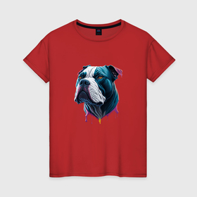 Женская футболка хлопок с принтом Питбуль дрим арт в Белгороде, 100% хлопок | прямой крой, круглый вырез горловины, длина до линии бедер, слегка спущенное плечо | 