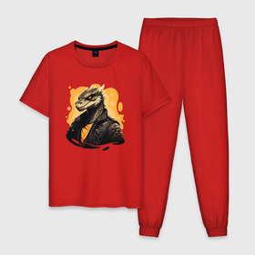 Мужская пижама хлопок с принтом Папа дракон в Екатеринбурге, 100% хлопок | брюки и футболка прямого кроя, без карманов, на брюках мягкая резинка на поясе и по низу штанин
 | 