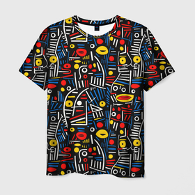Мужская футболка 3D с принтом Африканский орнамент в Екатеринбурге, 100% полиэфир | прямой крой, круглый вырез горловины, длина до линии бедер | 