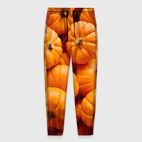 Мужские брюки 3D с принтом Оранжевые тыквы в Тюмени, 100% полиэстер | манжеты по низу, эластичный пояс регулируется шнурком, по бокам два кармана без застежек, внутренняя часть кармана из мелкой сетки | 