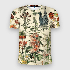 Мужская футболка 3D Slim с принтом Цветочный гербарий из полевых цветов в Новосибирске, 100% полиэстер с улучшенными характеристиками | приталенный силуэт, круглая горловина, широкие плечи, сужается к линии бедра | 