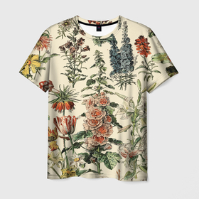 Мужская футболка 3D с принтом Цветочный гербарий из полевых цветов в Курске, 100% полиэфир | прямой крой, круглый вырез горловины, длина до линии бедер | 