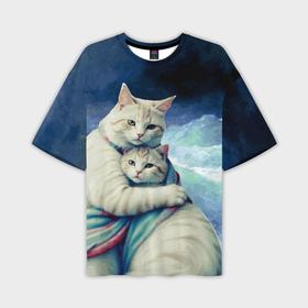 Мужская футболка oversize 3D с принтом Айвозовский Среди волн   влюбленные котики в Тюмени,  |  | Тематика изображения на принте: 