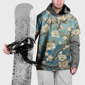Накидка на куртку 3D с принтом Цветущие ветки белой магнолии   стиль Ван Гог в Петрозаводске, 100% полиэстер |  | Тематика изображения на принте: 